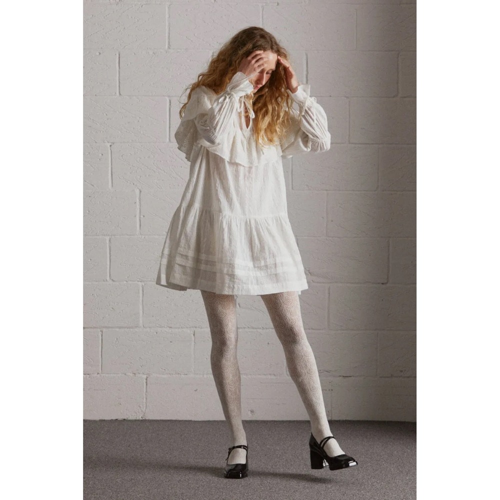 Women's White Tiered Long-Sleeve Mini Dress